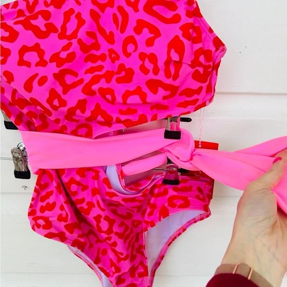 Swim One-Shoulder Pink Leopard Swimsuit - Picture 3 of 5